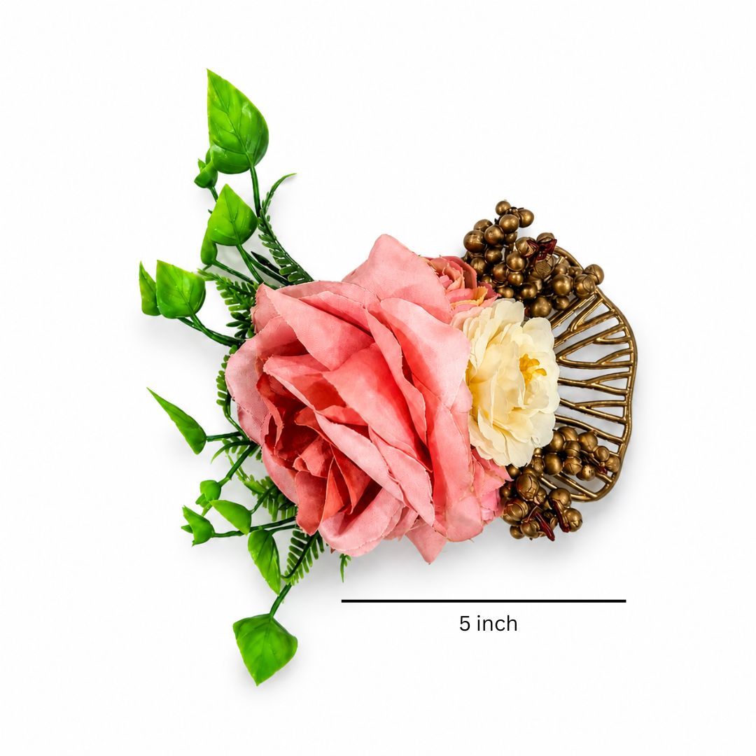 Set of 5 Peach & Gold Floral Decorative Accessories for Hamper & Trousseau Packing