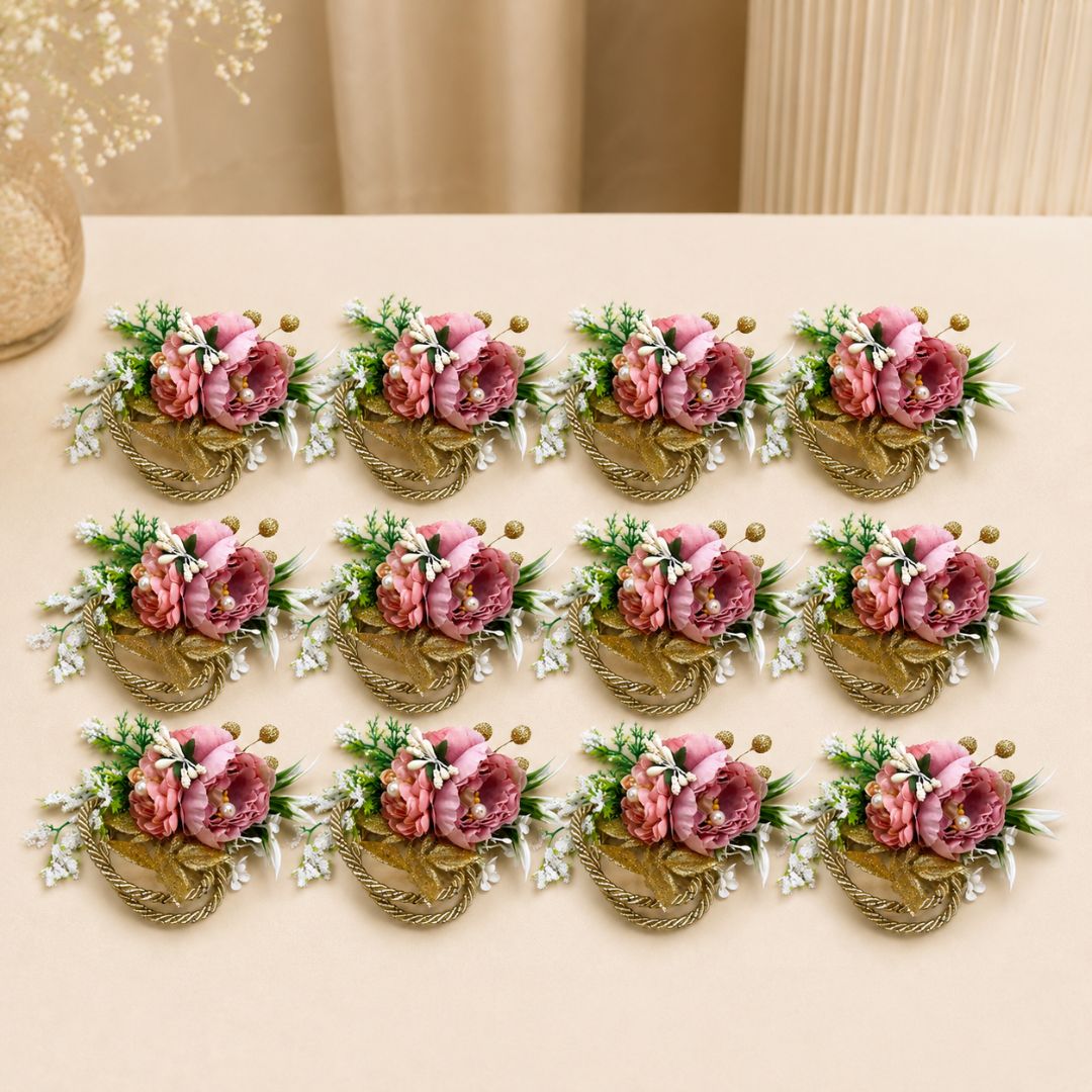 Pack of 5 Pink Floral Golden Loop Decoration Accessories for Hamper Packing