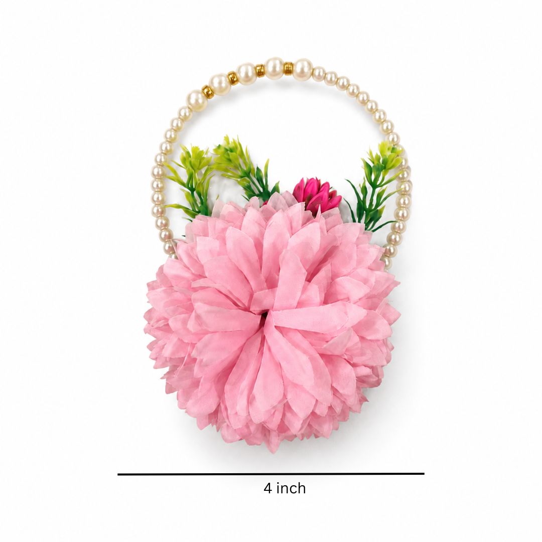 Set of 5 Pink Pearl Handle Floral Decorative Accessories for Hamper & Trousseau Packing