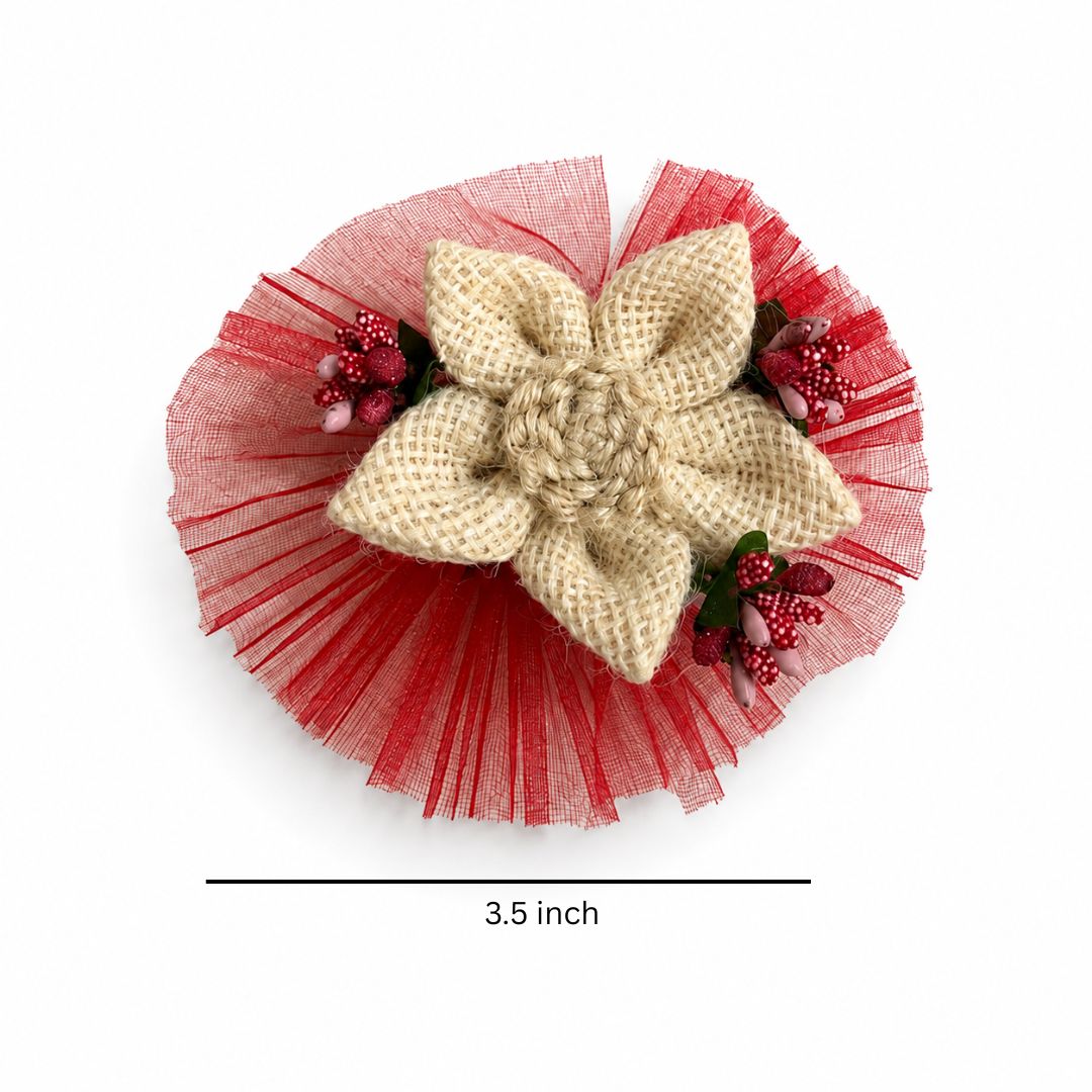 Set of 5 Jute Flower Decorative Accessories with Red Net for Hamper & Trousseau Packing