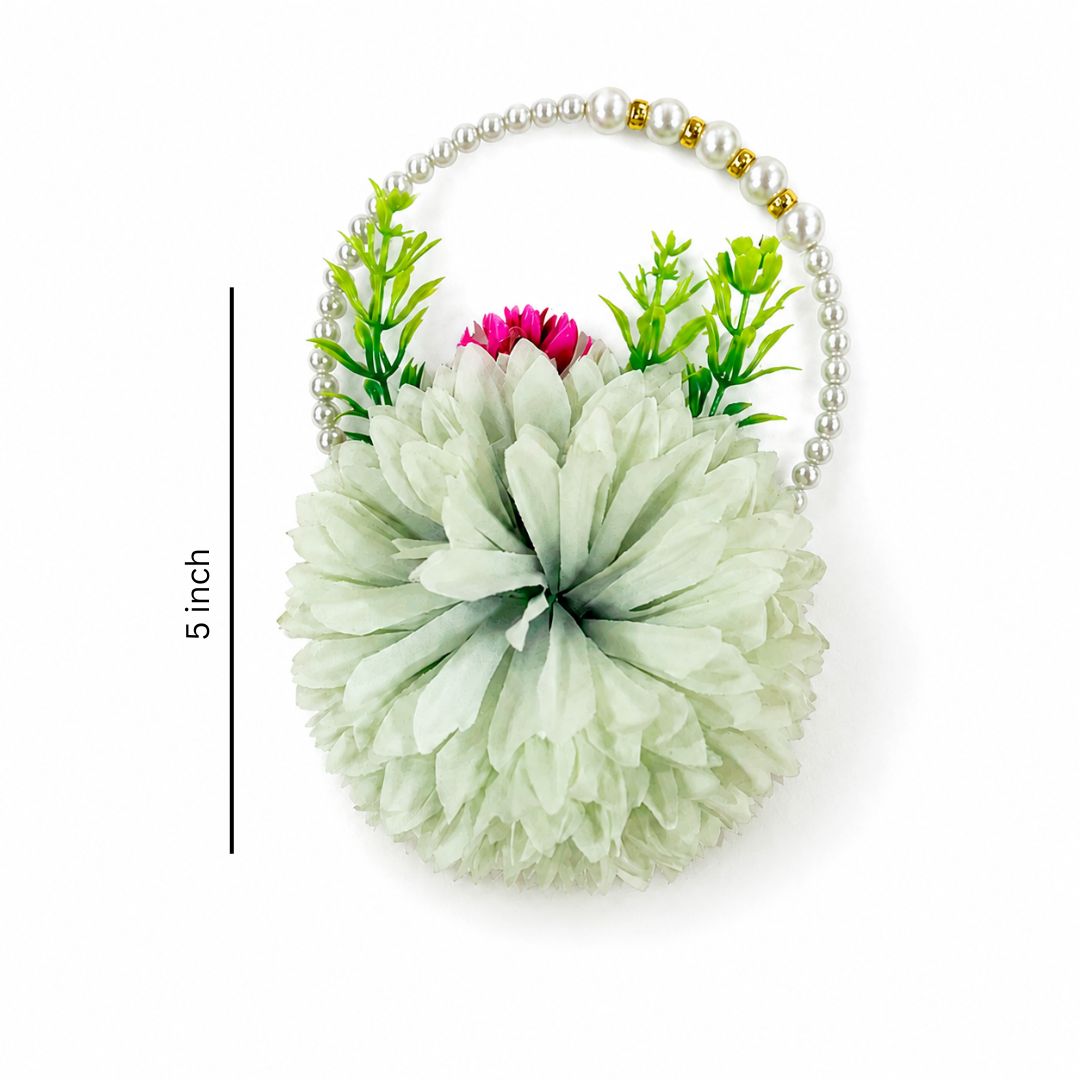 Set of 5 Mint Green Pearl Handle Floral Decorative Accessories for Hamper & Trousseau Packing