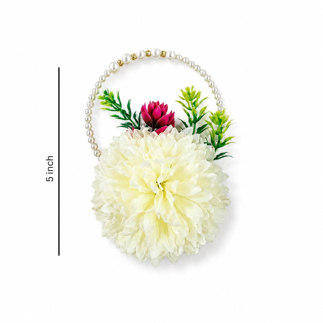 Set of 5 Ivory Pearl Handle Floral Decorative Accessories for Hamper & Trousseau Packing