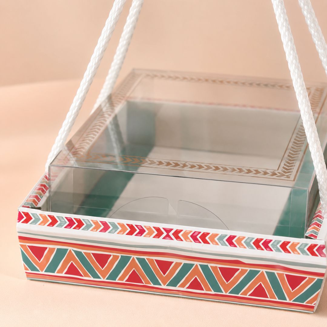 Pack of 5 -Transparent Lid Festive Gift Tray Box