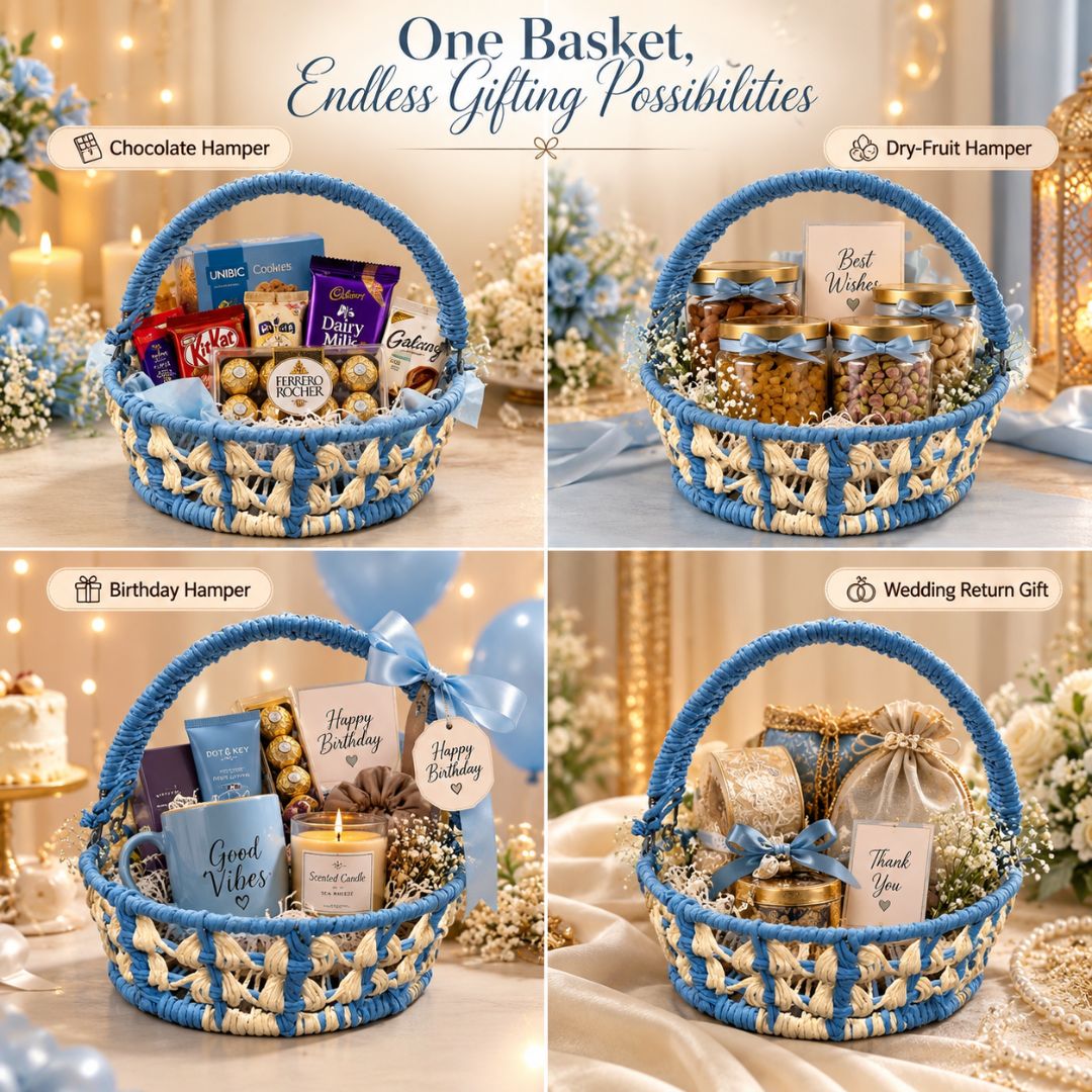 Set of 3 -Blue Ivory Handcrafted Gifting Basket Set
