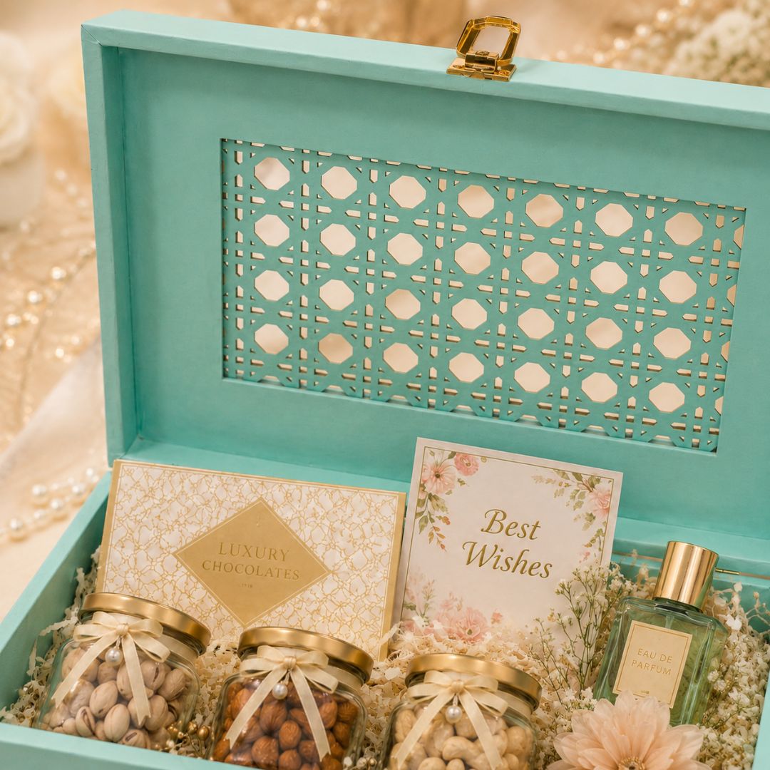 Mint Green Laser Cut Gift Box with Golden Latch