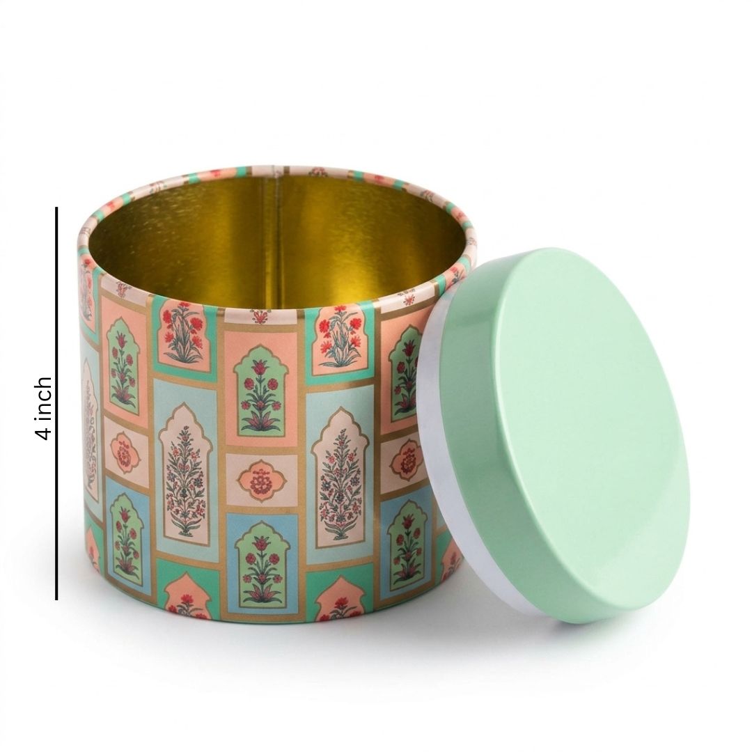 Pack of 6 Pastel Floral Printed Metal Tin Box with Lid – Premium Gift & Dry Fruit Packaging Box