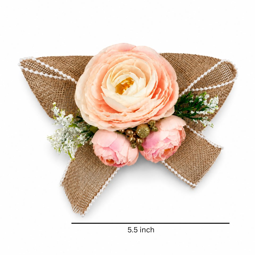 Peach Rose Jute Bow Flower Bunch for Hamper Decoration – Pack of 5 - Adscraft.in