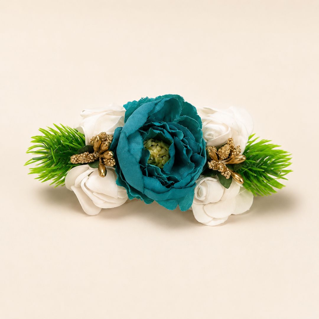 Pack of 5 Teal Blue Floral Decoration Accessories for Hamper Packing