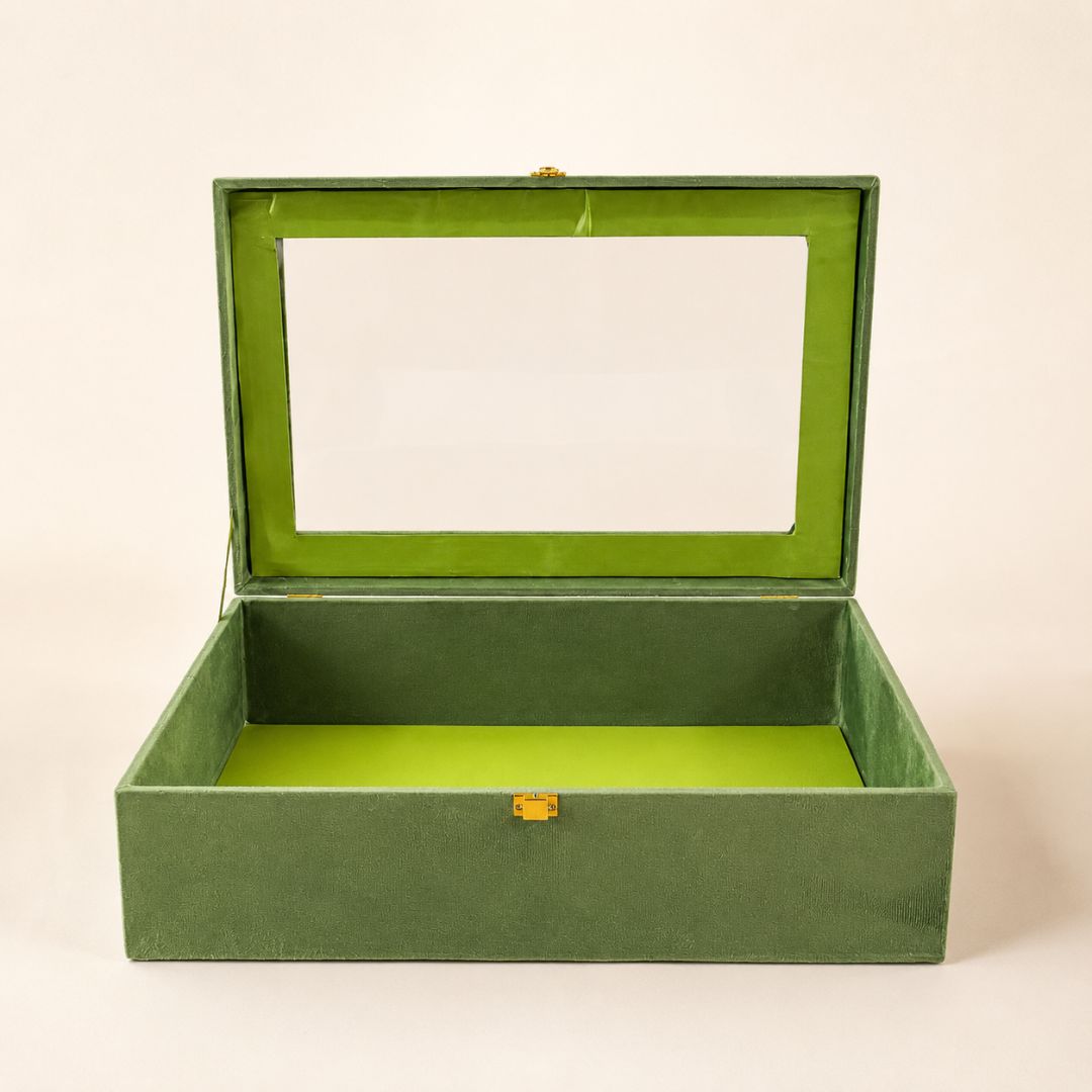 Olive Green Transparent Lid Gift Box with Golden Latch
