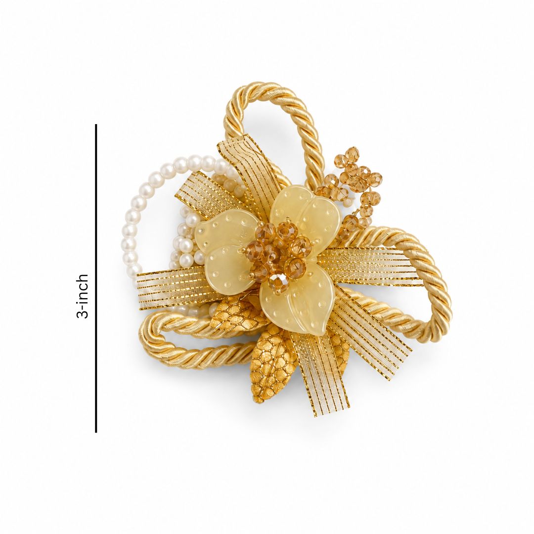 Set of 5 Golden Pearl Loop Floral Decorative Accessories for Hamper & Trousseau Packing