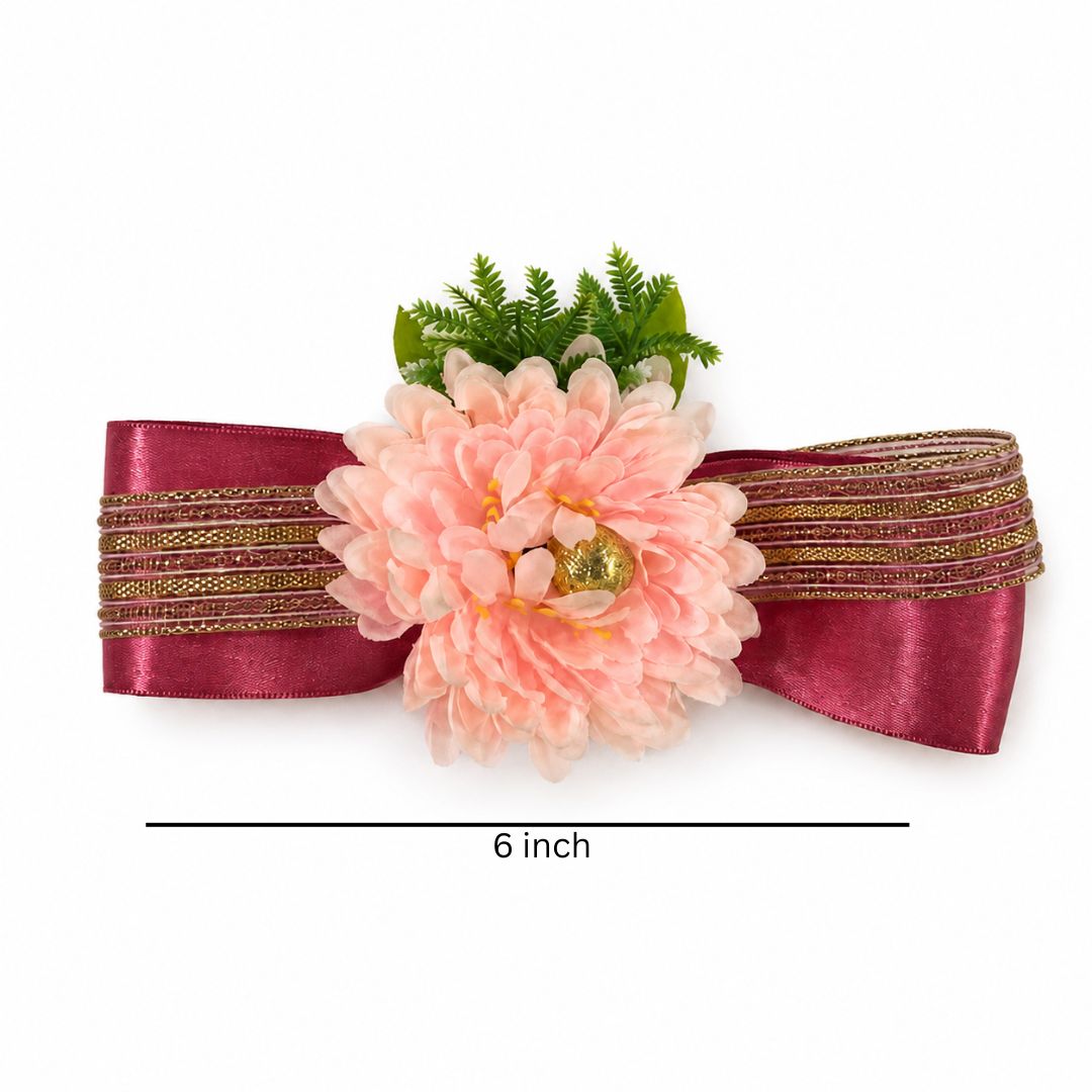 Set of 5 Peach Floral Ribbon Decorative Accessories for Hamper Decoration, Trousseau Packing & Wedding Trays
