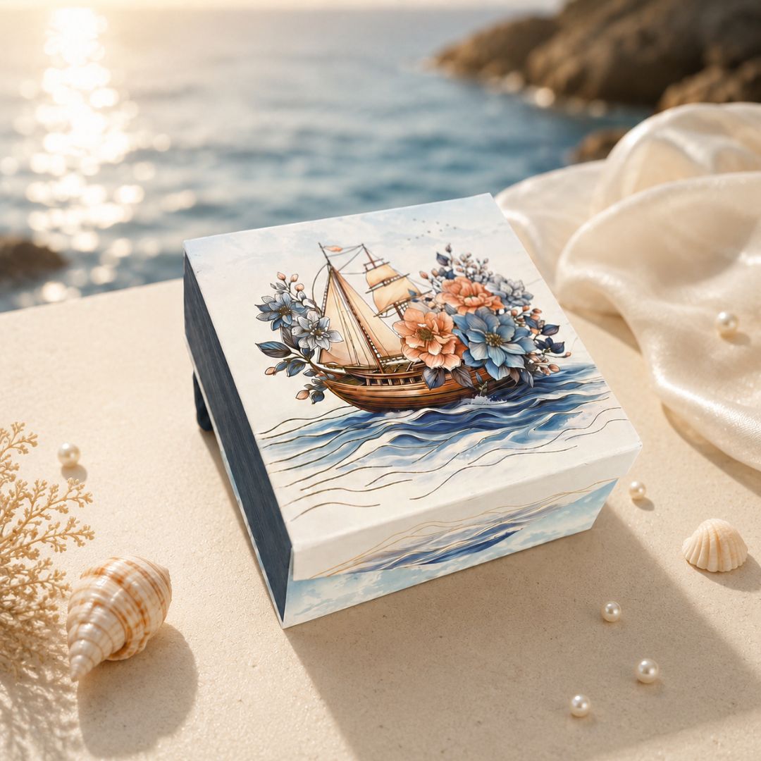 Pack of 5 Sailing Boat Floral Printed Square Gift Box – Premium Gift & Hamper Packaging Box - Adscraft.in