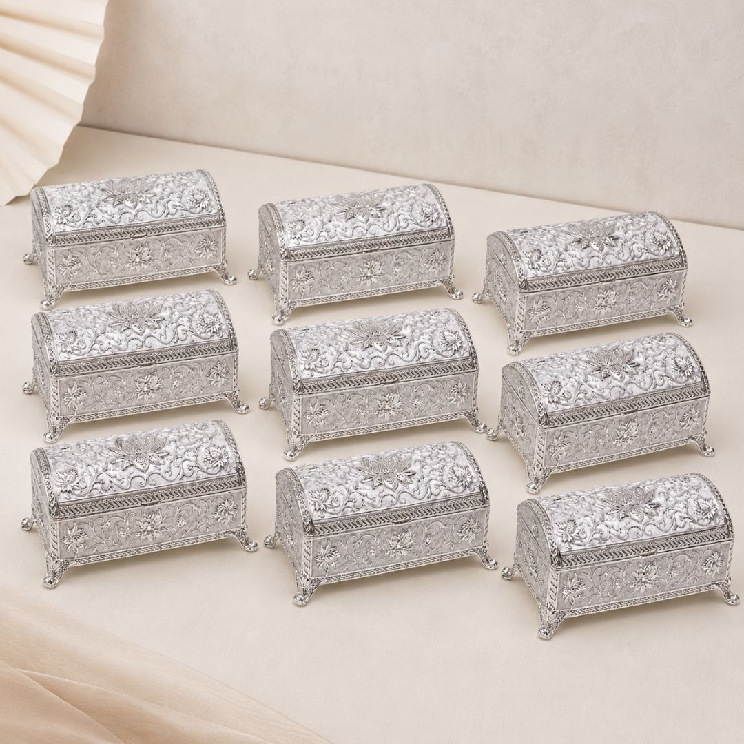 Royal German Silver Embossed Storage Box with Velvet Lining – Luxury Gifting & Décor Piece