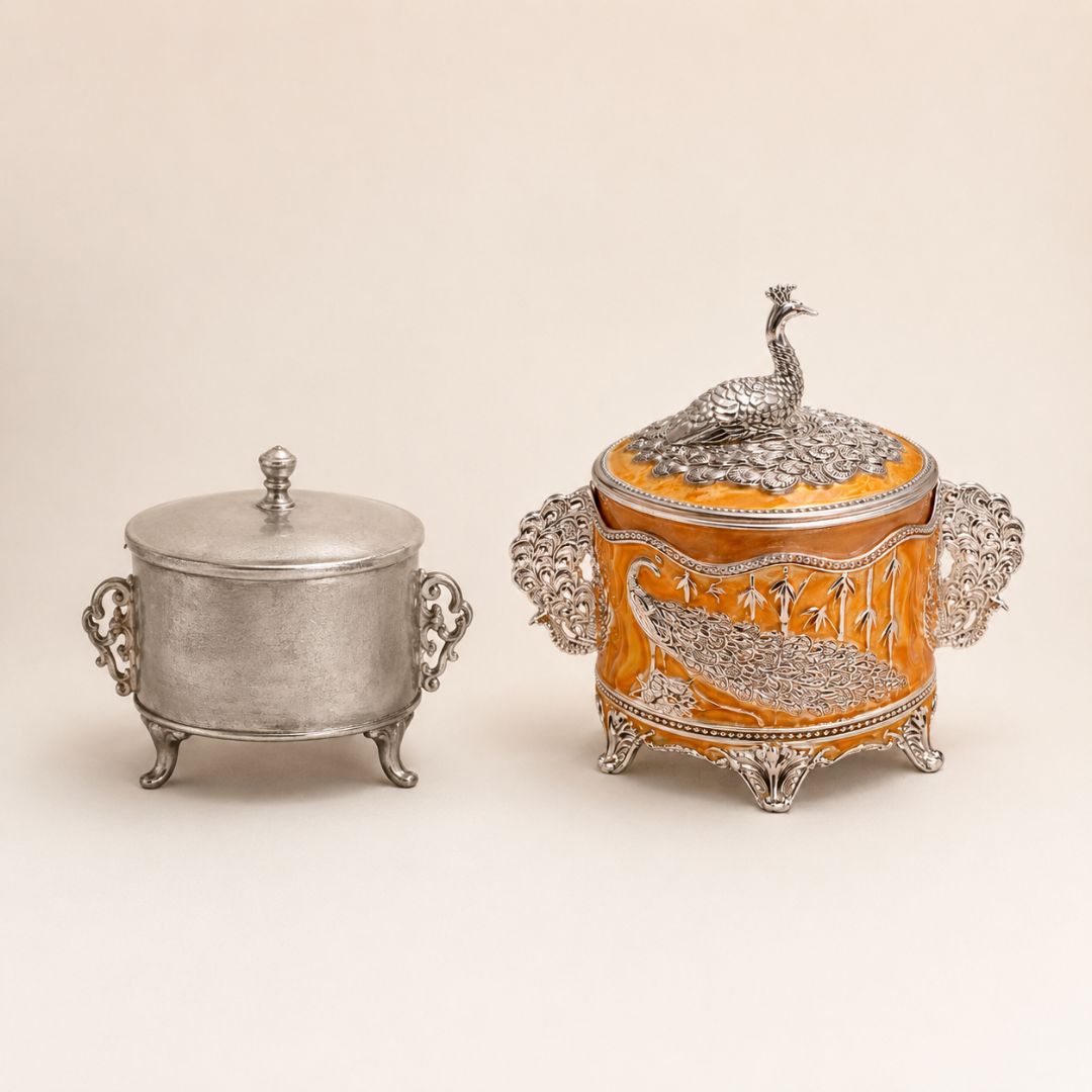 Luxury German Silver Peacock Storage Box with Lid – 4 Inch Decorative Container - Adscraft.in