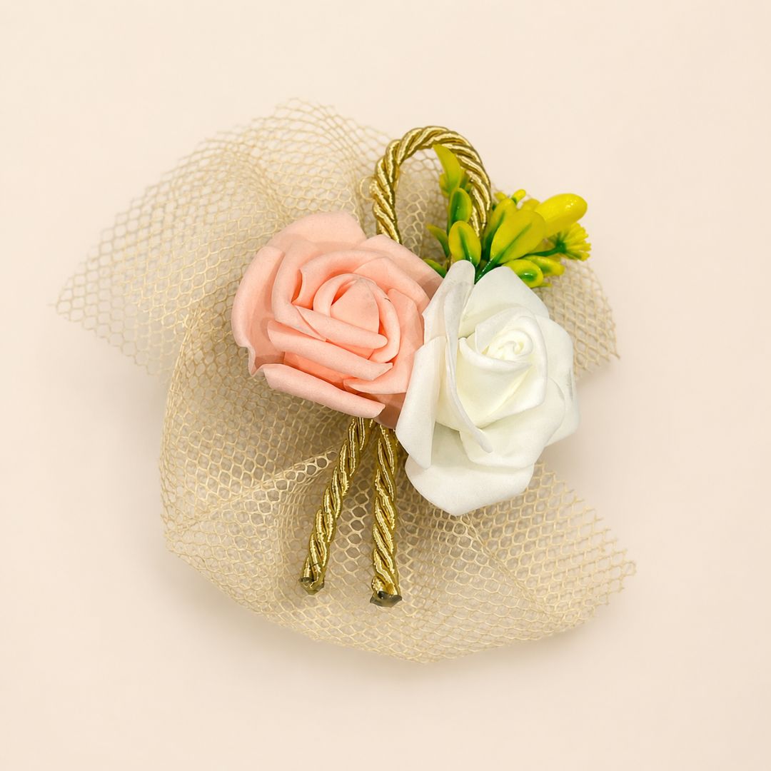 Pack of 5 Peach & White Rose Net Decorative Accessories for Hamper Packing