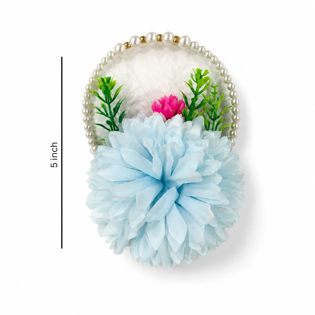 Set of 5 Sky Blue Pearl Loop Floral Decorative Accessories for Hamper & Trousseau Packing