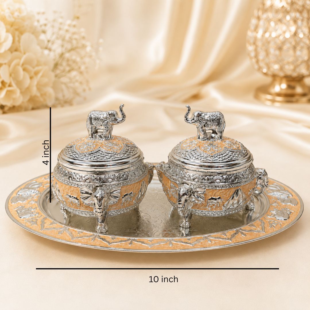 German Silver Peach Elephant Serving Set with Spoon
