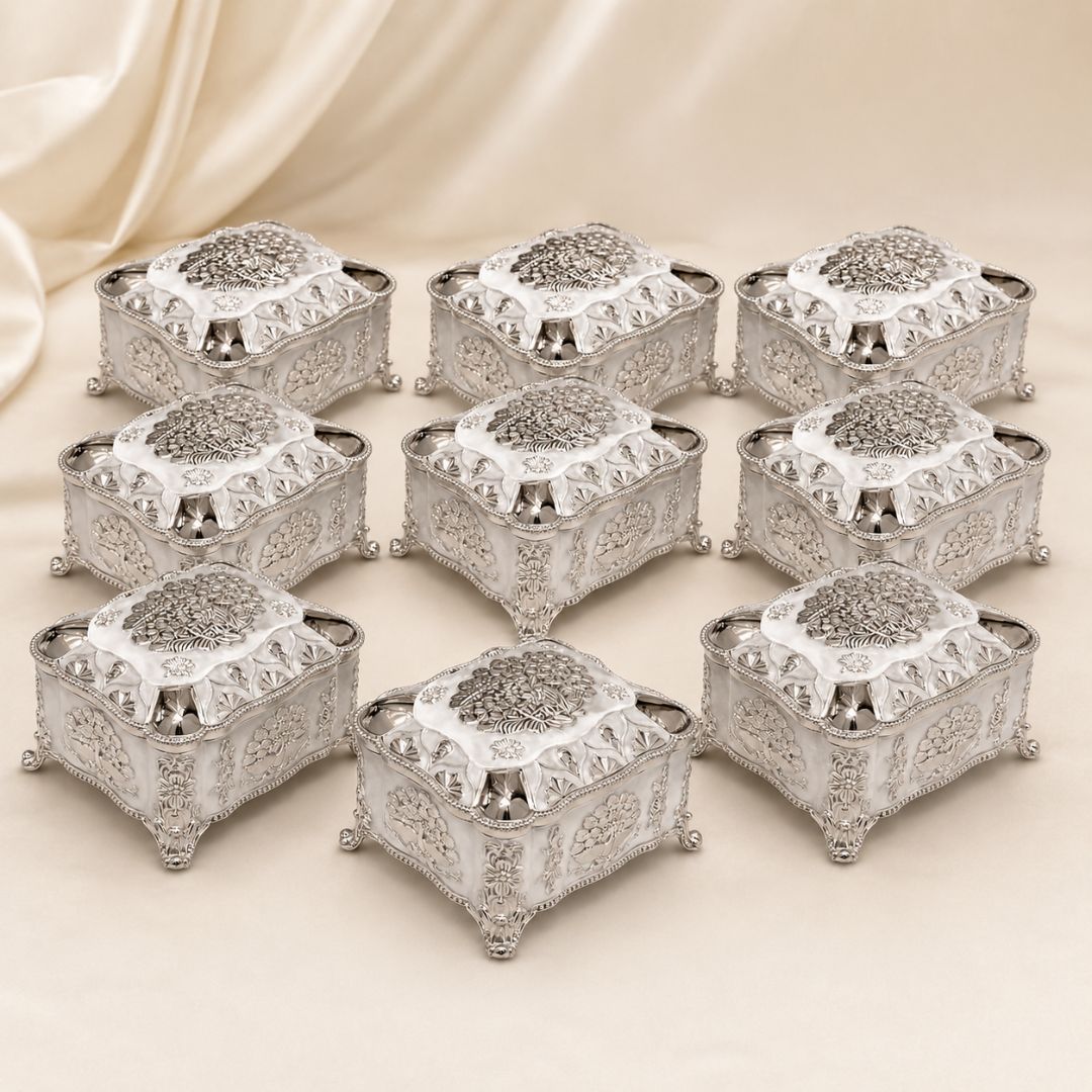 Premium German Silver Decorative Box with Velvet Lining – 4 x 3 Inch Elegant Storage & Gifting Box