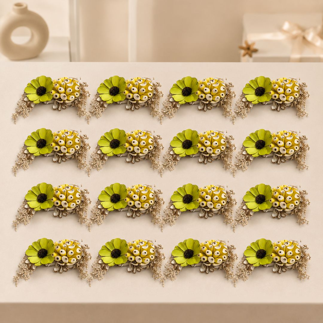 Set of 5 Green & Yellow Floral Decorative Accessories for Hamper & Trousseau Packing