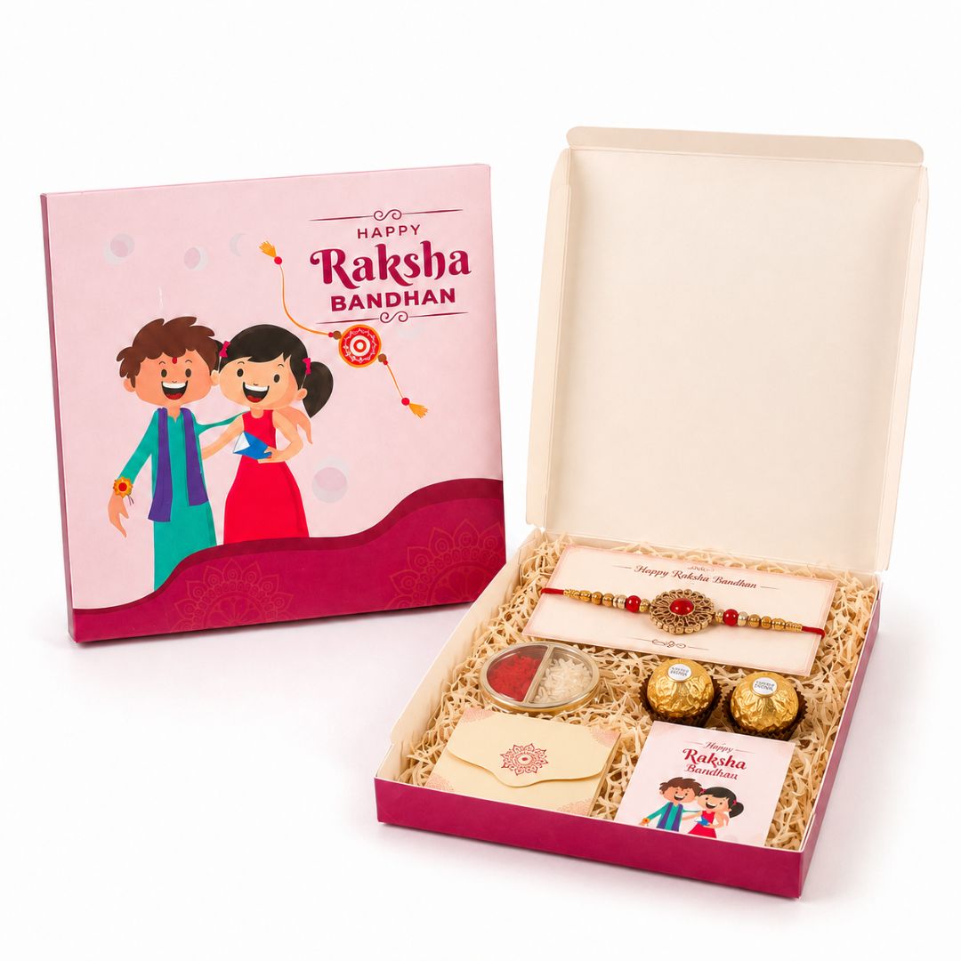 Pink Happy Raksha Bandhan Rakhi Gift Box Pack of 10