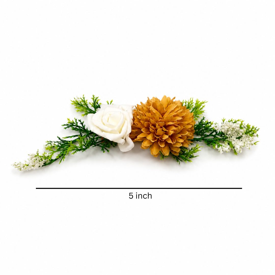 Set of 5 White & Mustard Floral Decorative Accessories for Hamper & Trousseau Packing