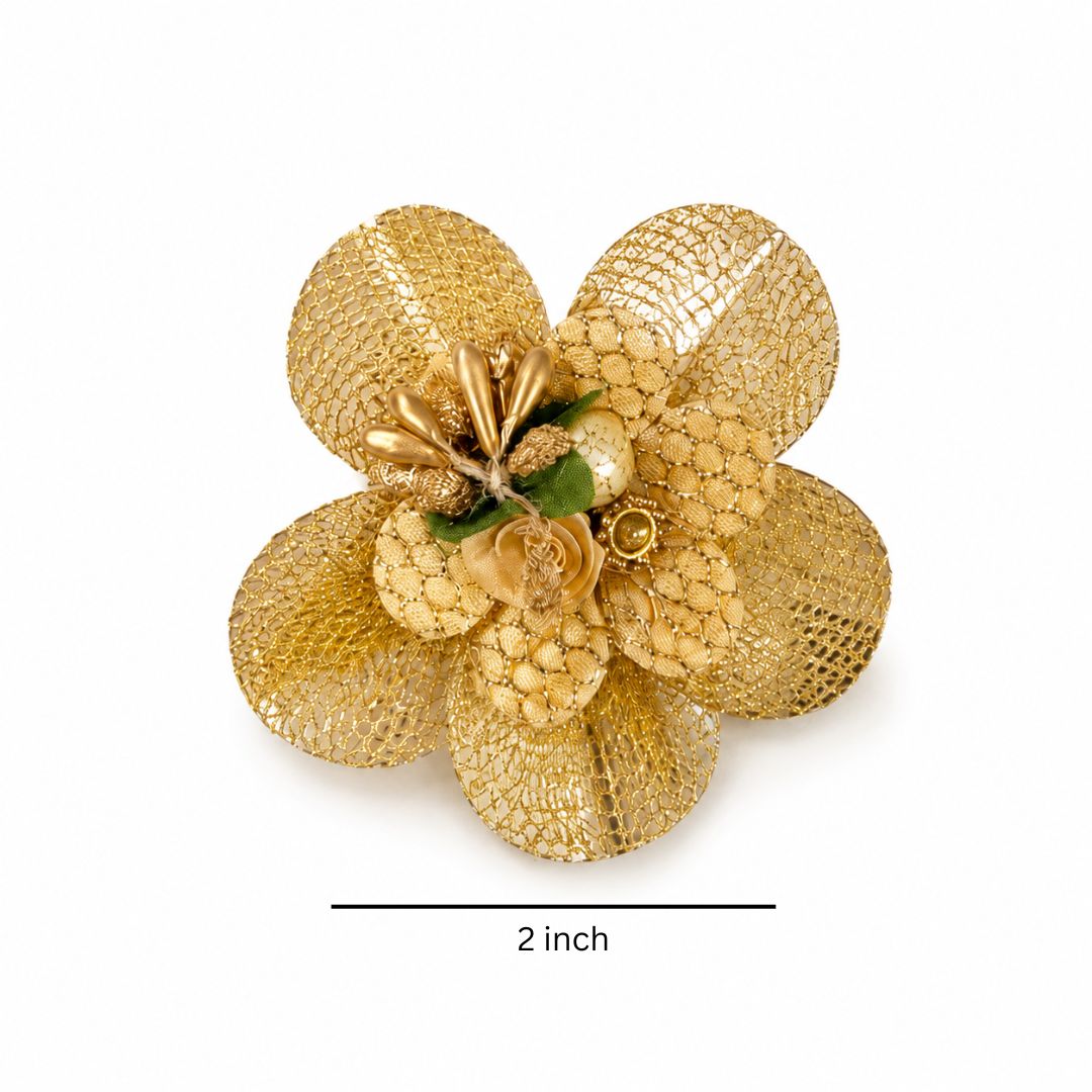 Set of 5 Golden Net Floral Decorative Accessories for Hamper & Trousseau Packing