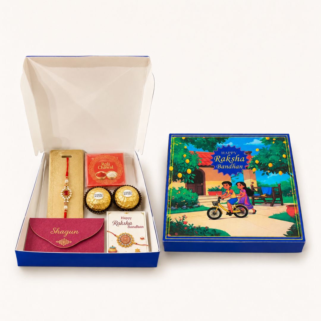 Blue Happy Raksha Bandhan Rakhi Gift Box Pack of 10