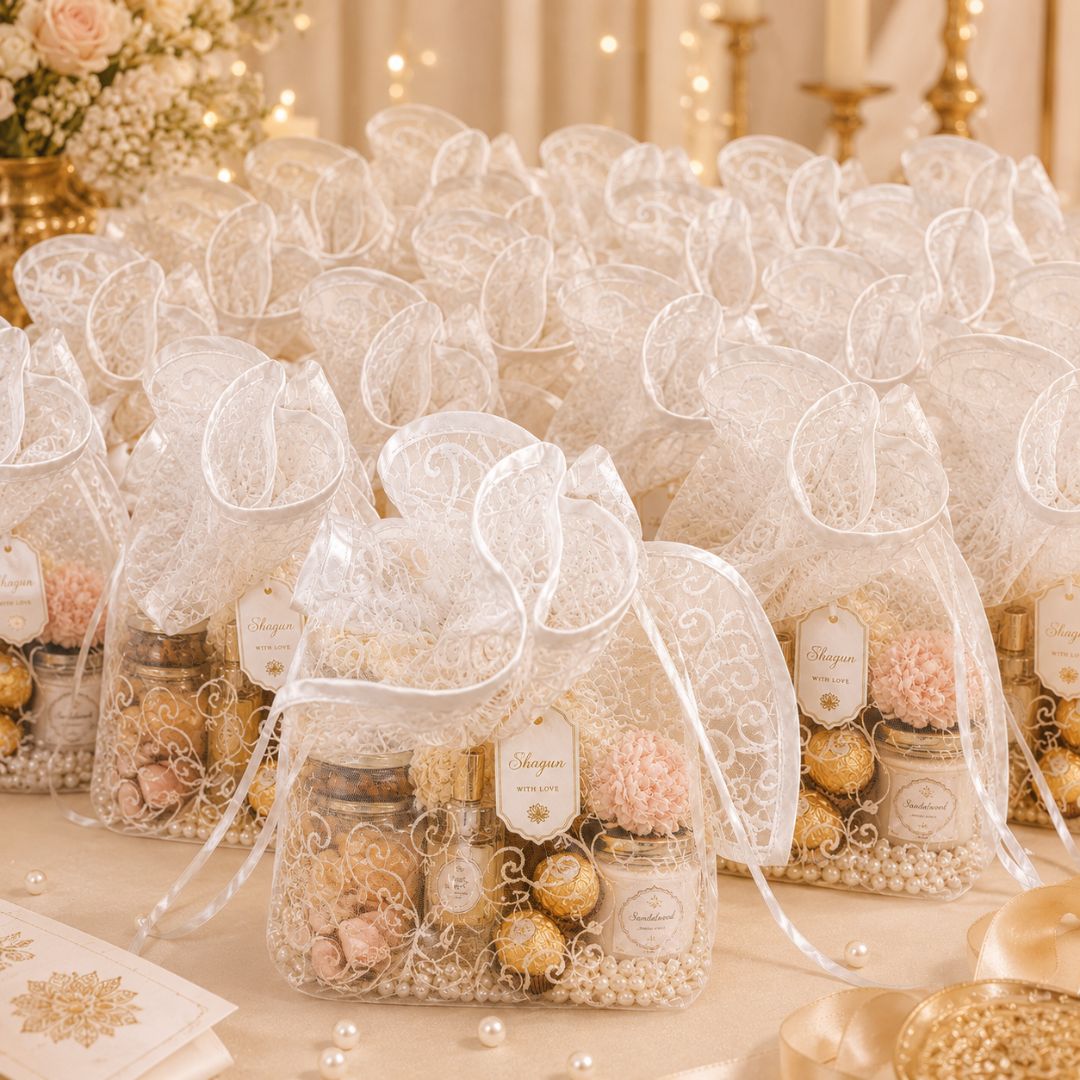 White Organza Potli Gift Bag Pack of 5
