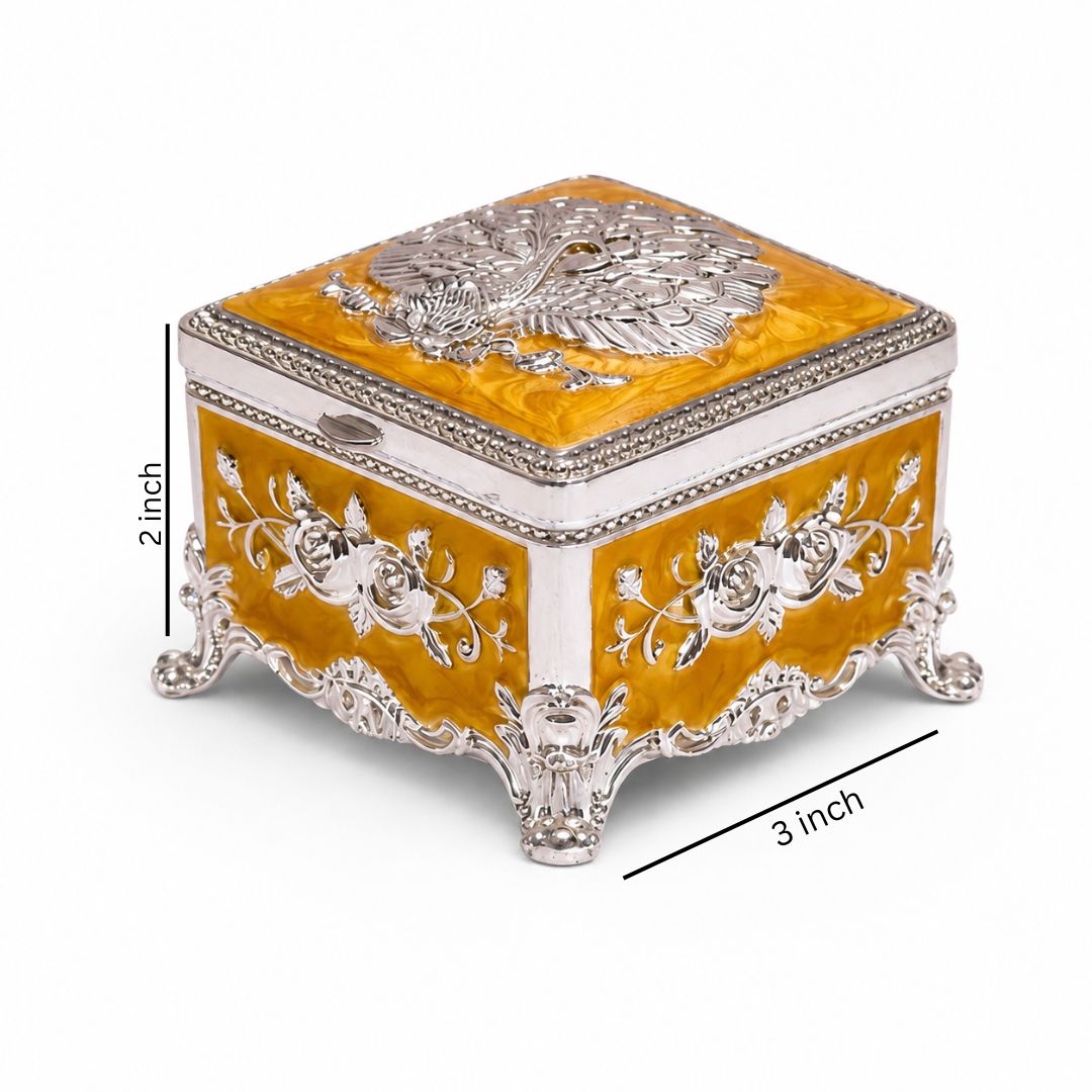 Royal Peacock Embossed Decorative Storage Box – 3 x 3 Inch (Premium Finish)