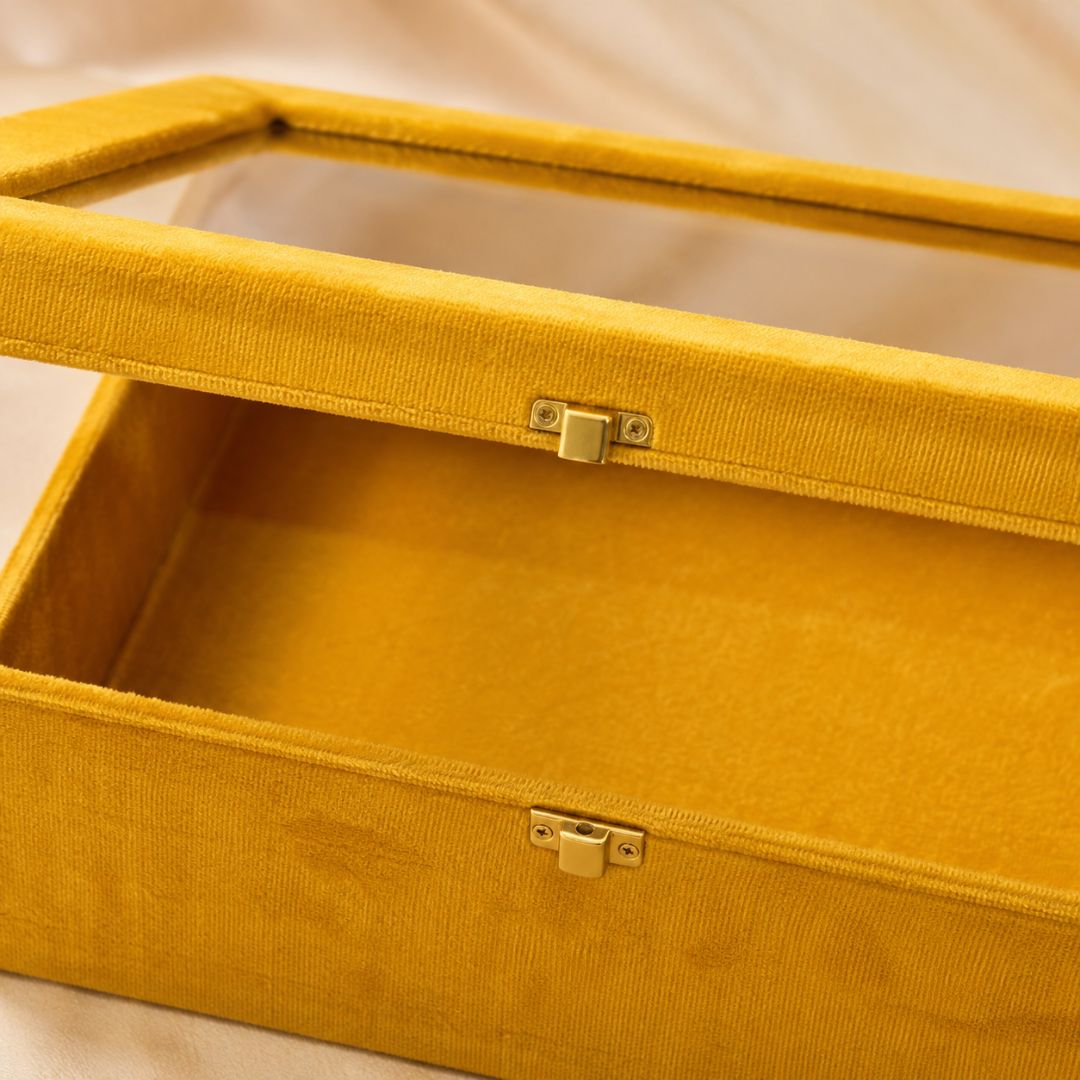 Golden Yellow Transparent Lid Gift Box with Golden Latch