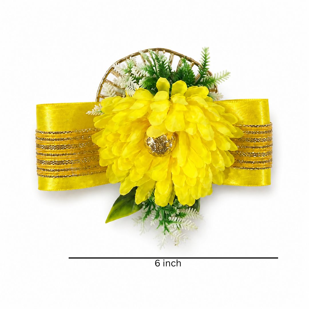 Set of 5 Yellow Floral Decorative Accessories for Hamper Decoration, Trousseau Packing & Gift Wrapping
