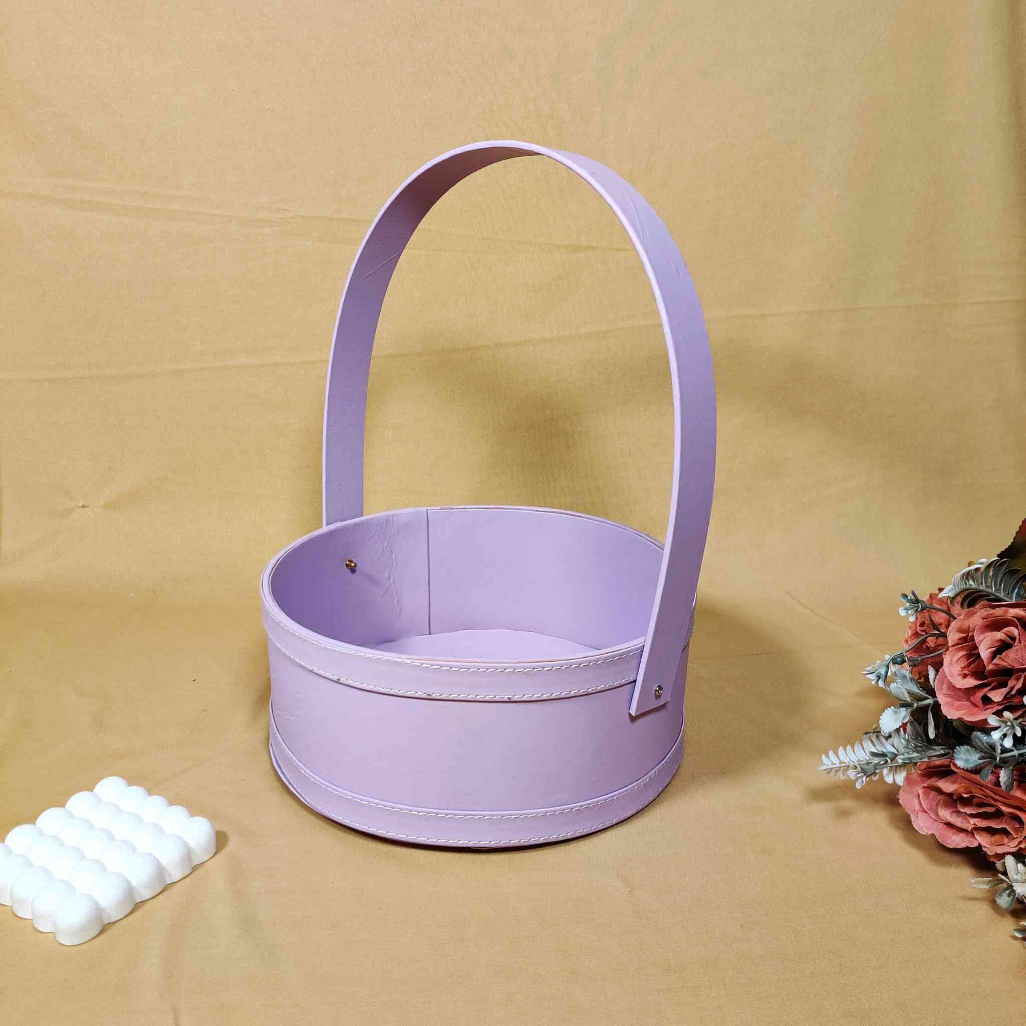 Purple Handle Basket For Gift Hamper (10x10x4 inches)