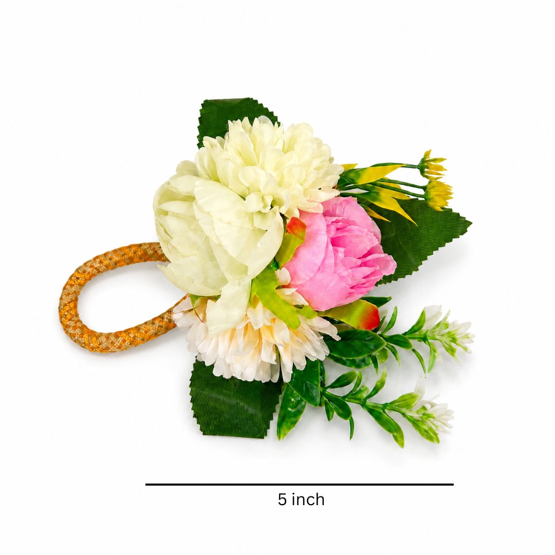White & Pink Flower Bunch with Golden Handle for Hamper Decoration – Pack of 5 - Adscraft.in