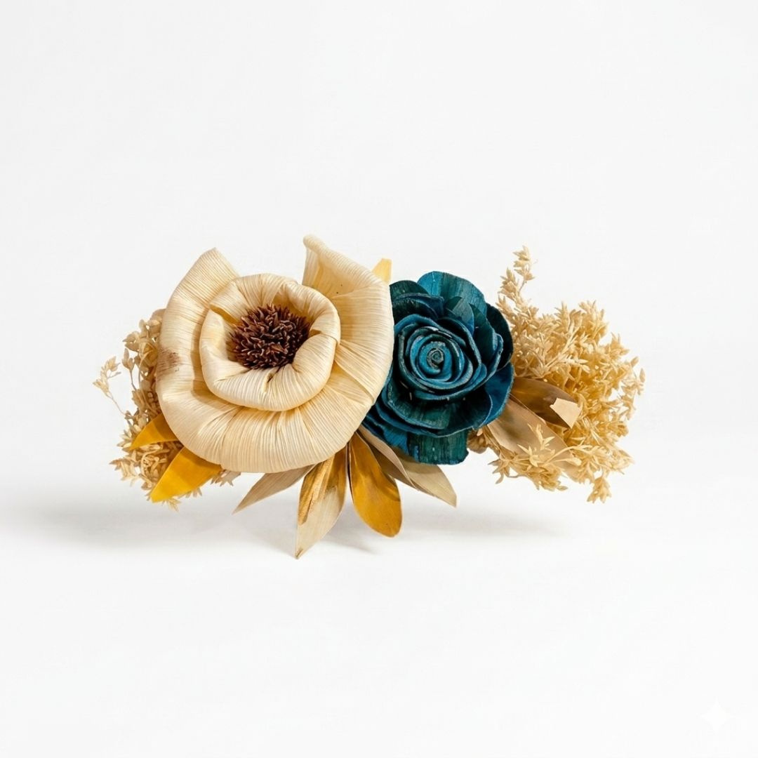 Set of 5 Cream & Teal Floral Decorative Accessories for Hamper & Trousseau Packing
