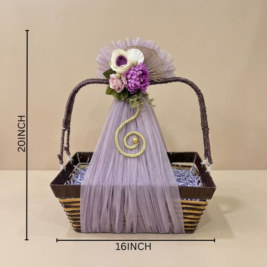 (Set of 3)Premium Lavender Net Gift Baskets with Floral Decor & Handle (16 x 12 Inches)