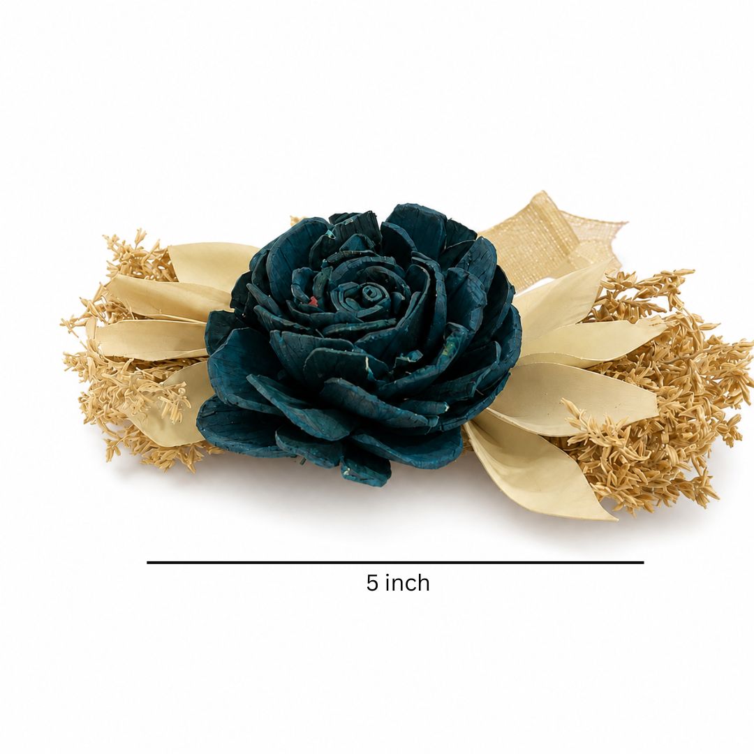 Set of 5 Teal Rose Decorative Accessories with Golden Leaves for Hamper & Trousseau Packing