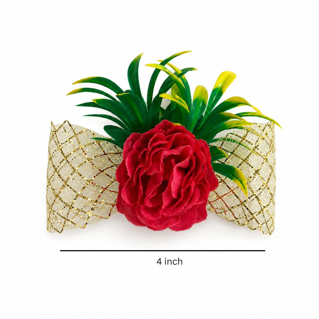 Set of 5 Red Floral Golden Bow Decoration Accessories for Hamper Packing