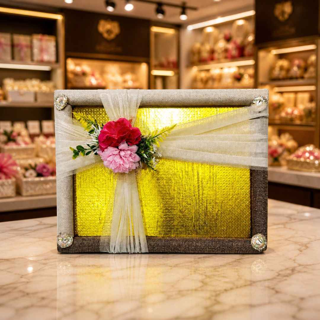 (Set of 3)Luxury Golden Ready-to-Use Trousseau Tray with Floral Net Decor – 19 x 14 Inches