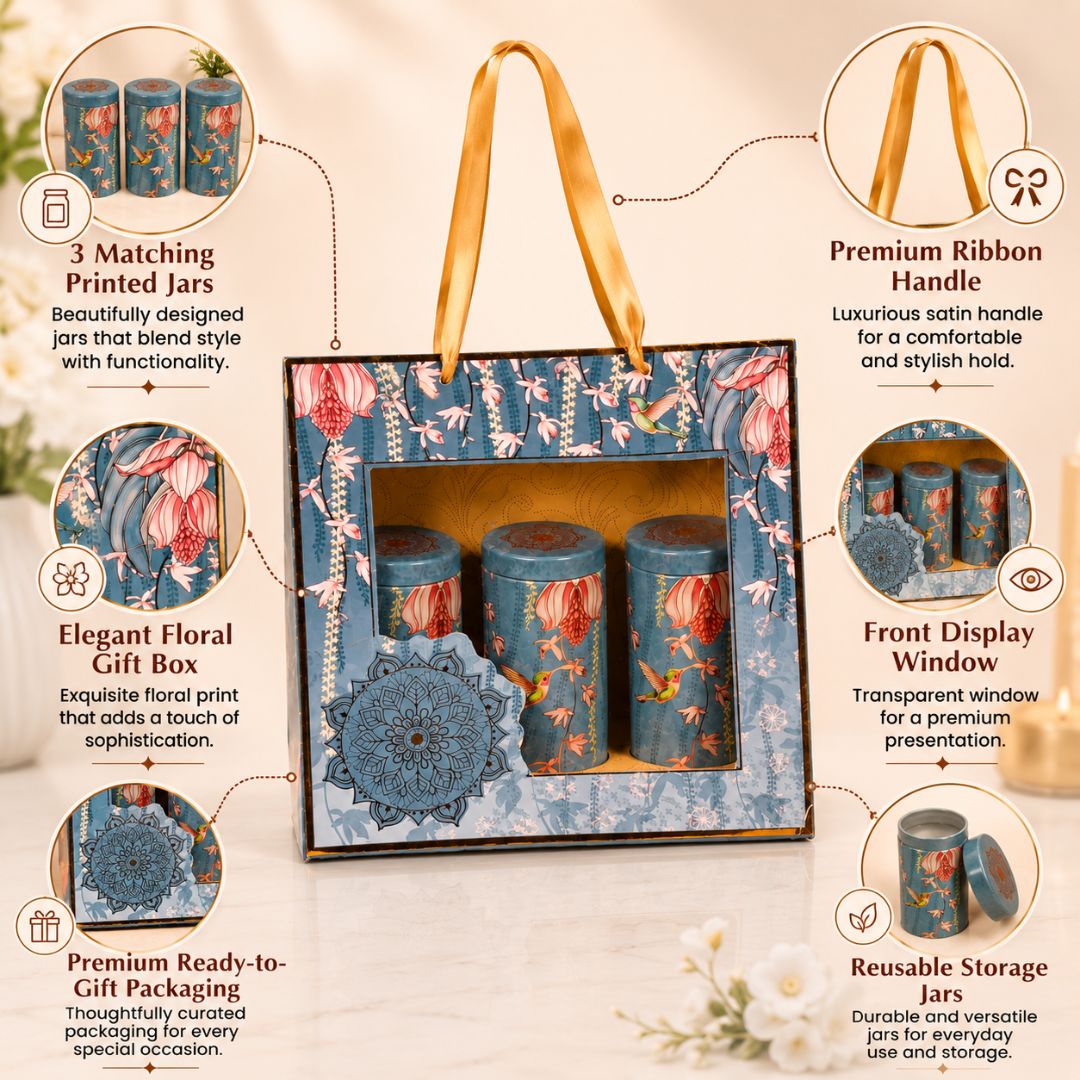 Blue Dry-Fruit Hamper Box 3 Tins For Gift Hamper & Diwali Hamper