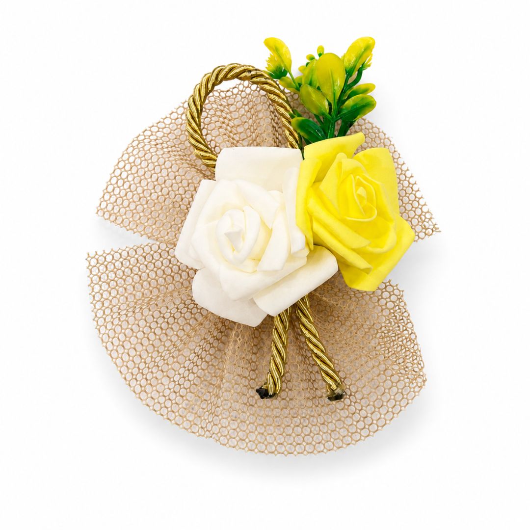 Pack of 5 Yellow & White Rose Net Decorative Accessories for Hamper Packing