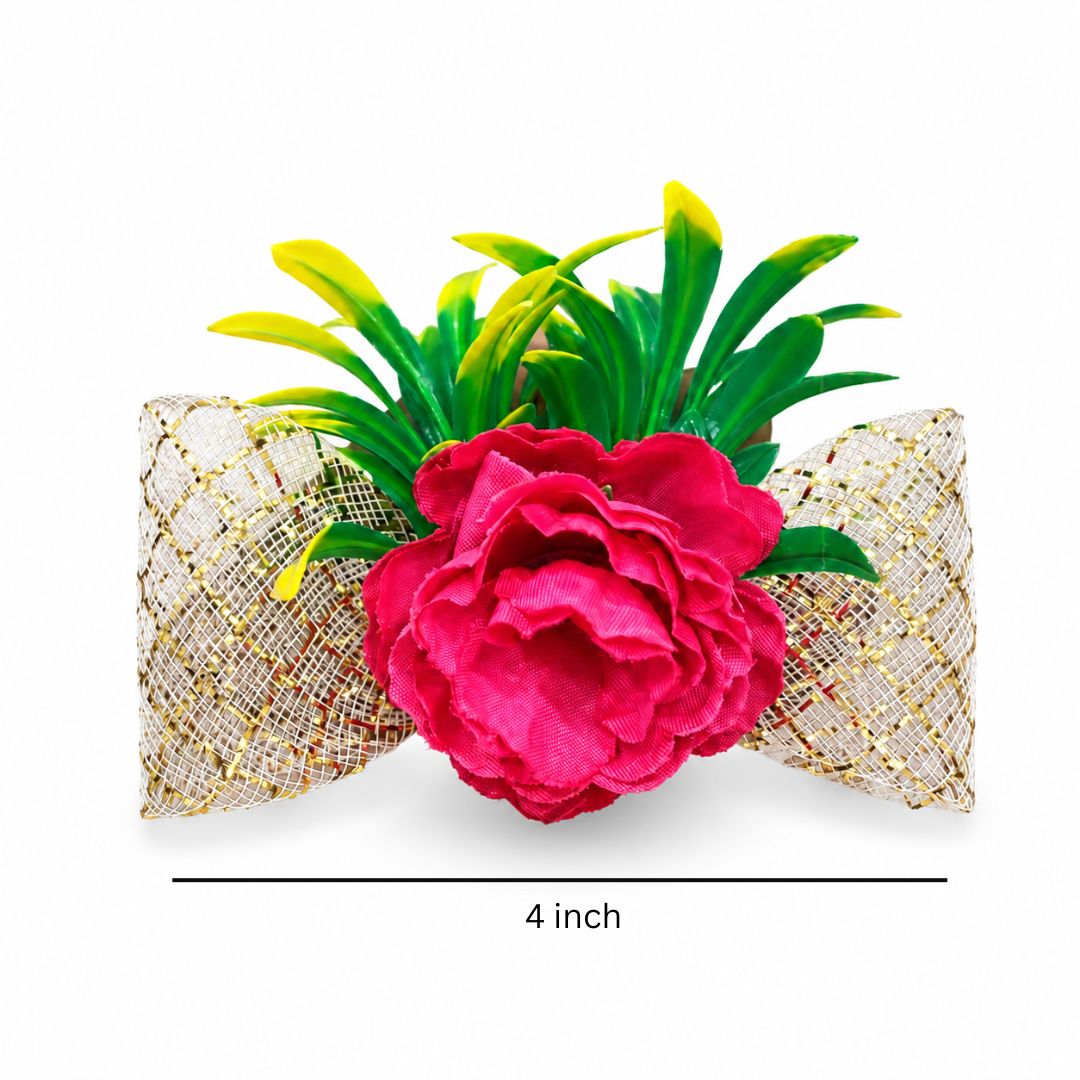 Hot Pink Floral Golden Bow Decoration Accessory for Hamper Packing