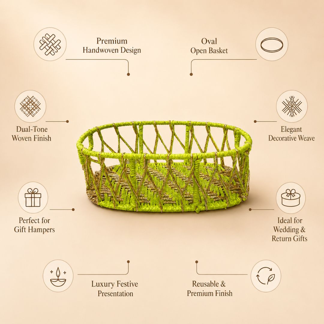 Neon Green & Golden Decorative Basket Set of 3 – Premium Hamper Basket