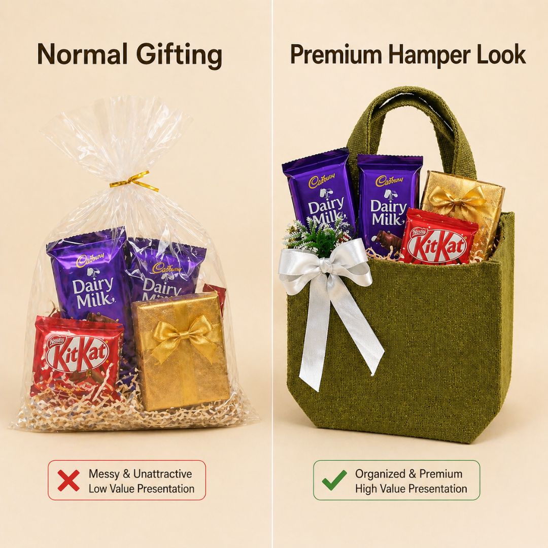 (Set of 5)Premium Olive Green Jute Gift Bag with Ribbon & Floral Accent  –  (11 x 15 Inch Sizes)
