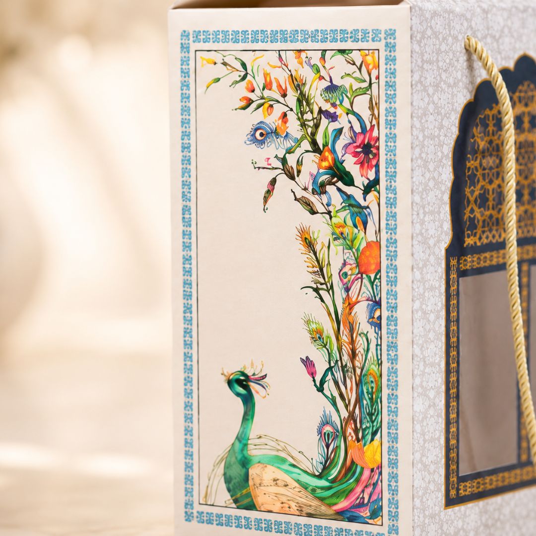 Pack of 5- Ivory Peacock Window Gift Box Pack of 5