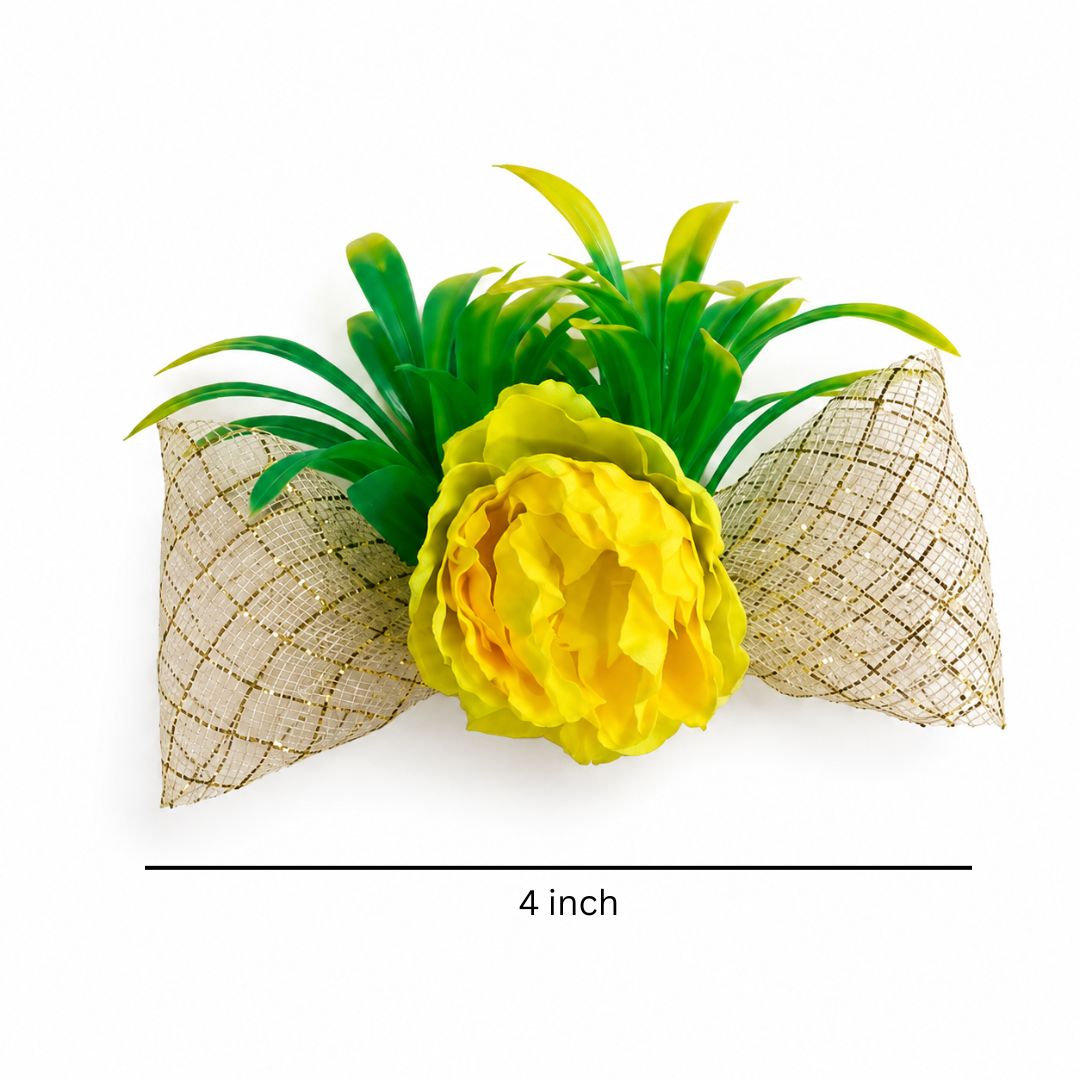 Set of 5 Yellow Flower Decorative Accessories with Golden Net for Hamper & Trousseau Packing