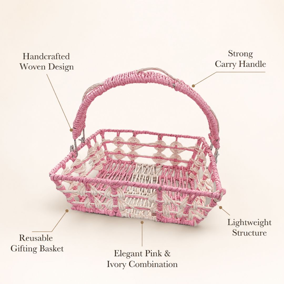 set of 3 - Pink Ivory Handcrafted Gifting Basket with Handle