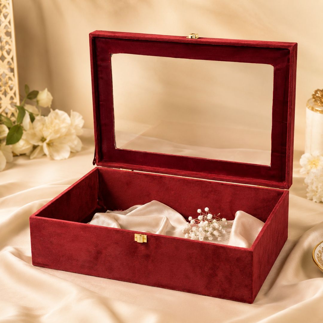 Maroon Transparent Lid Gift Box with Golden Latch