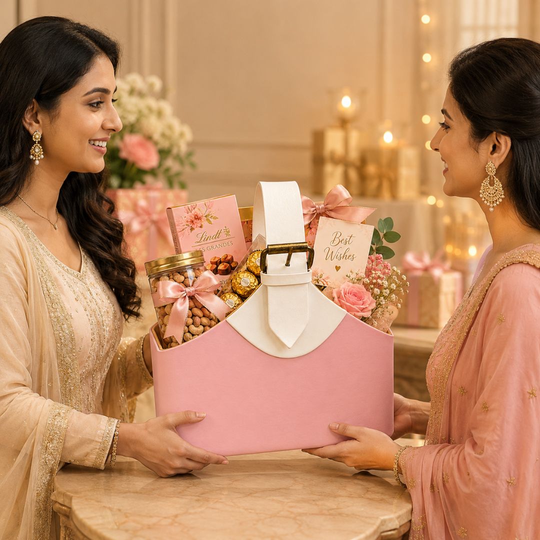 Premium Blush Pink Basket Style Gifting Bag for Hampers, Trousseau & Return Gifts