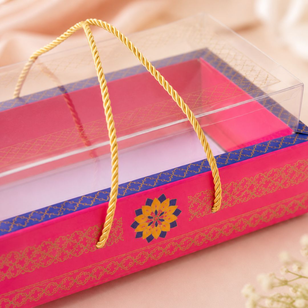 Pack of 5- Pink Blue Transparent Lid Gift Tray Box