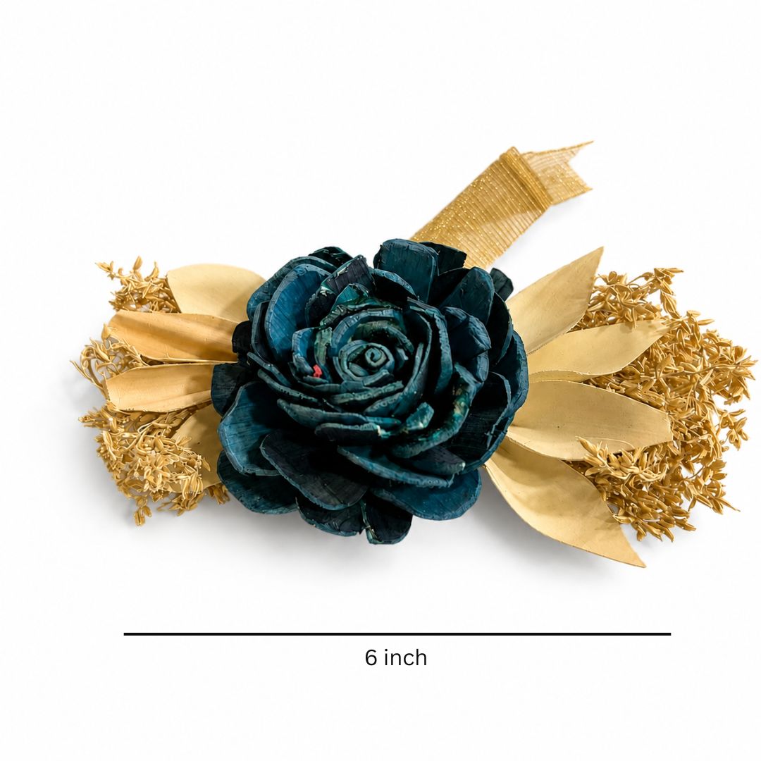 Set of 5 Teal Rose Decorative Accessories with Golden Leaves for Hamper & Trousseau Packing